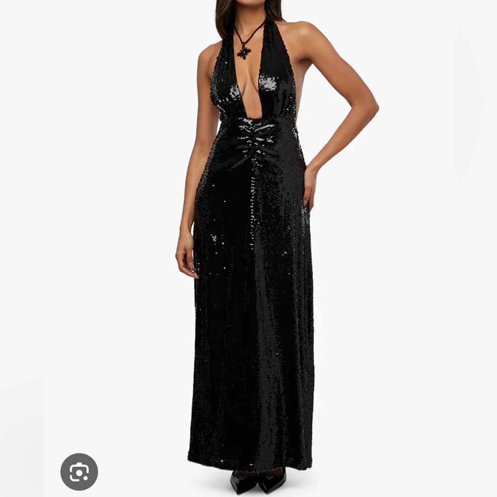 Black sequin halter gown, size 6